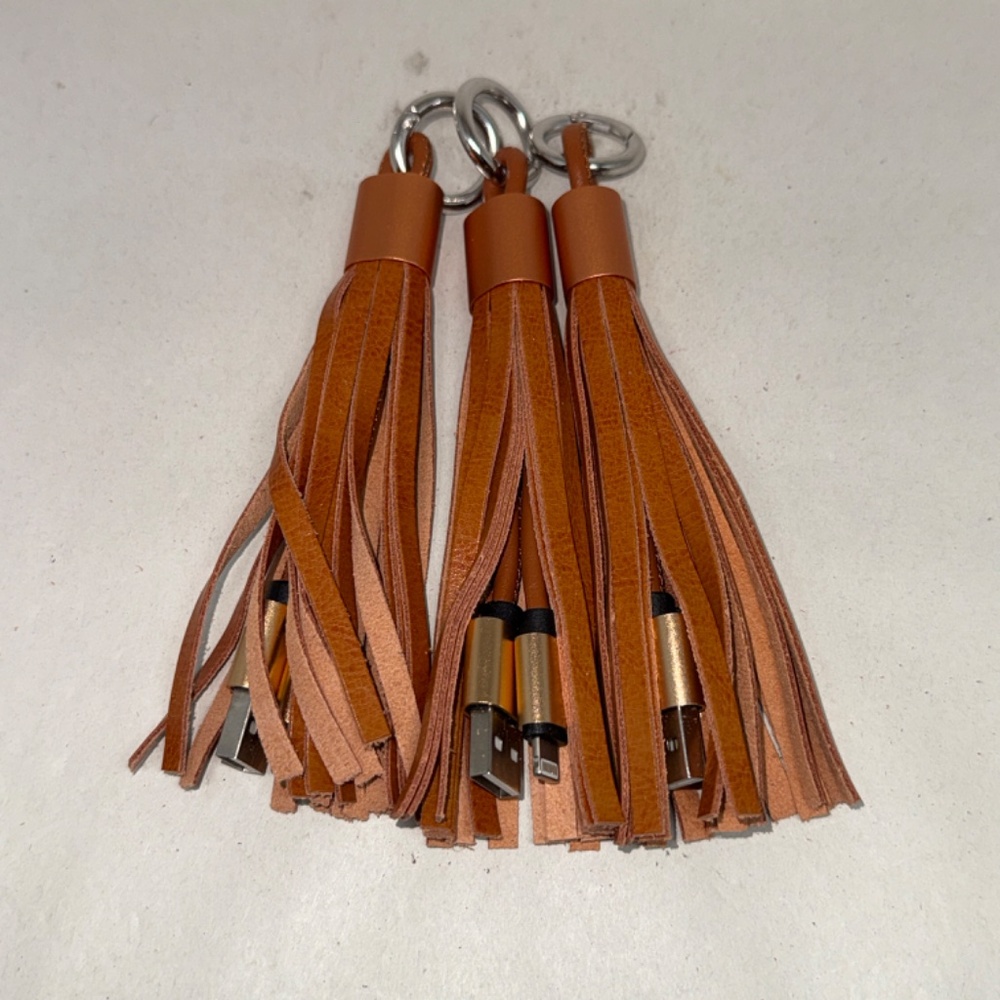 (3 PACK) Brown Leather Tassel Keychain iPhone iPad Lightning USB Cable - Picture 2 of 6